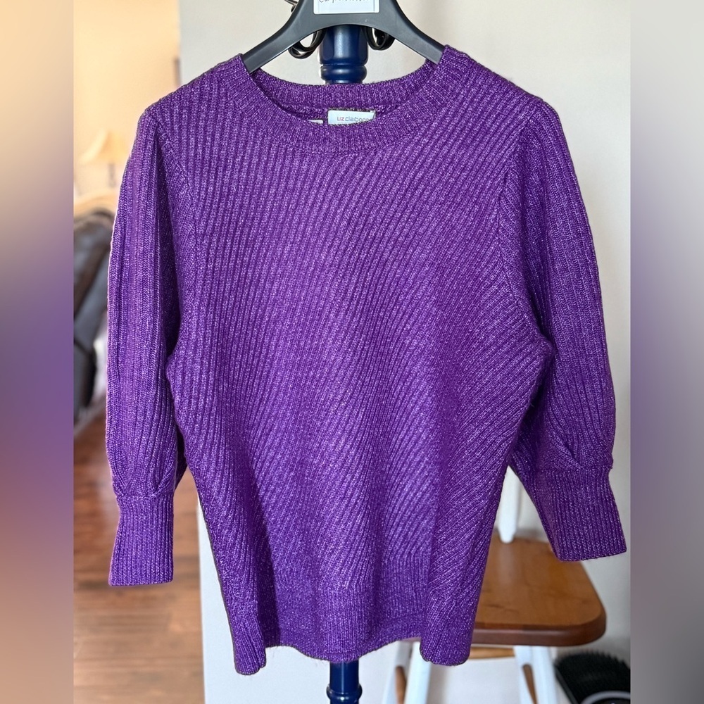 Liz Claiborne Rich Purple Crew Neck Sweater, Size Large